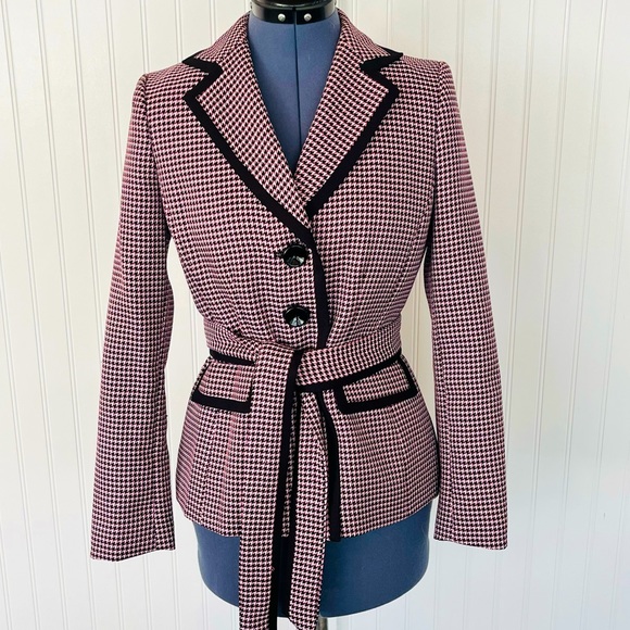 Vintage 90s Pink and Black Houndstooth Blazer Jacket Chanel Style Clueless Suit - Picture 1 of 15